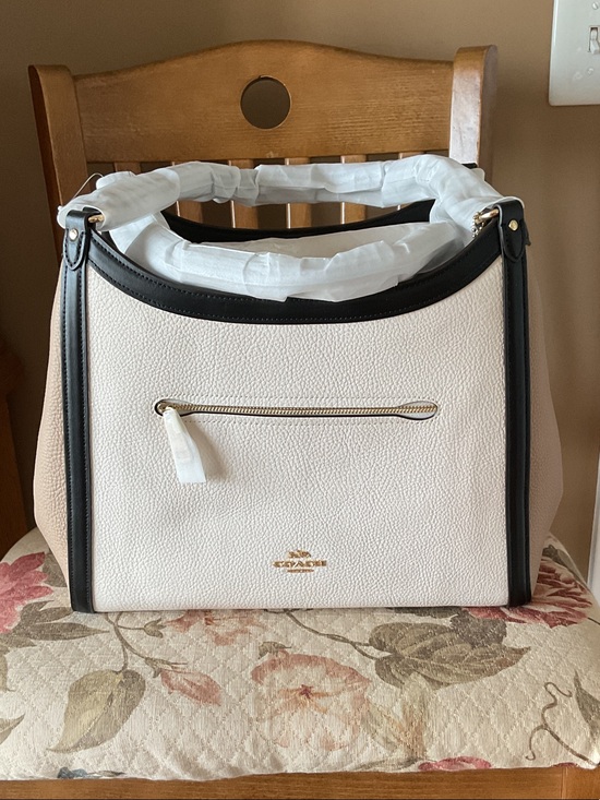 Coach Handbags - NEW Coach Kristy Two-Tone Pebbled Leather Shoulder Bag in Chalk and Black